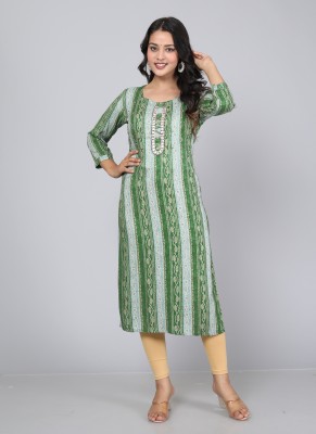 Fashion Point Women Bandhani Straight Kurta(Green)