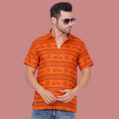 AXOLOTL Men Printed Straight Kurta(Orange)