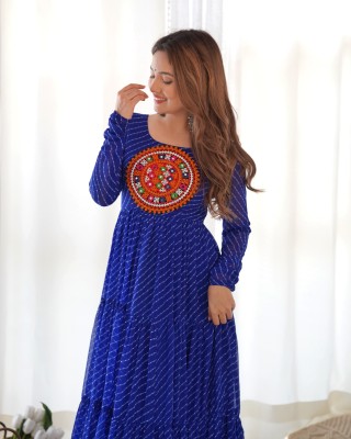 VARNI FLLOPY SHOPEE Women Leheriya Anarkali Kurta(Blue)