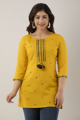 Charu Women Embroidered Straight Kurta(Yellow)