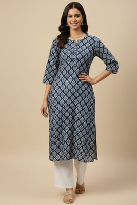 IRAMIKA Women Printed A-line Kurta(Dark Blue)