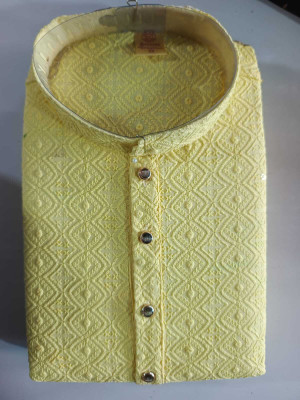 Balajee Creation Men Embroidered Straight Kurta(Yellow)
