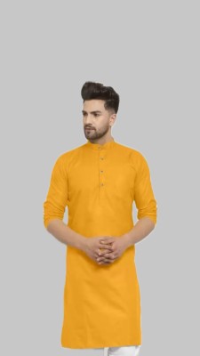 VINAARI Men Solid A-line Kurta(Yellow)