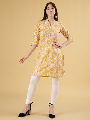 V-MART Women Floral Print A-line Kurta(Yellow)