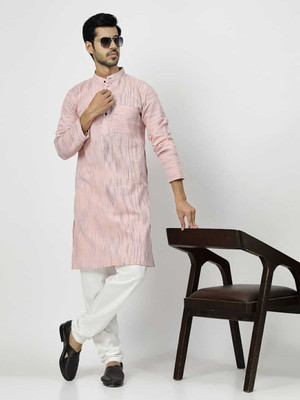 Rohilcrust Men Striped Straight Kurta(Pink)