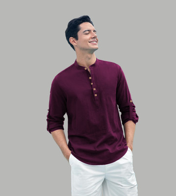 Apektra Men Solid Straight Kurta(Purple)