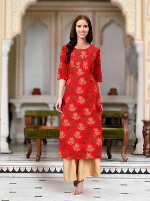 1 Stop Fashion Women Printed A-line Kurta(Red)