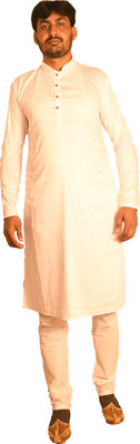 amrgarments Men Solid Straight Kurta(White)