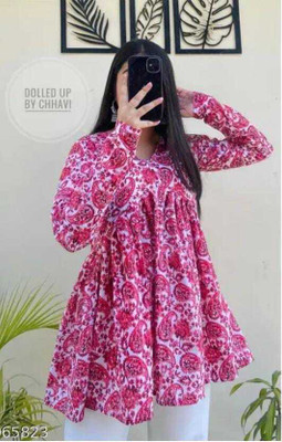 MAAJISA Women Printed Flared Kurta(Red)