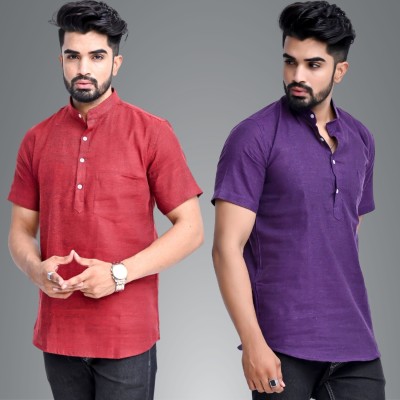 QuaClo Men Solid Straight Kurta(Maroon, Purple)