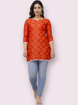 HouseOfCommon Women Floral Print Straight Kurta(Red, Orange)