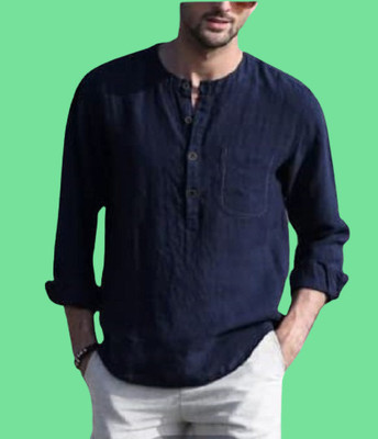 ZAKOD Men Solid Straight Kurta(Dark Blue)