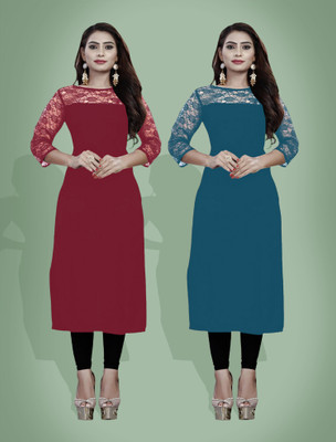 Maheshvi Women Self Design Straight Kurta(Multicolor)