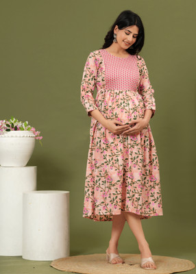 CLOTHICORP Women Printed A-line Kurta(Pink)