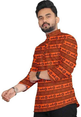 VJ Enterprise Men Printed Straight Kurta(Orange)