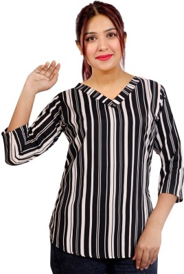 Aarav Boss Casual Striped Women Black Top