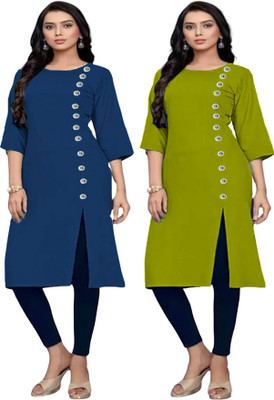 TL Creation Women Solid Straight Kurta(Blue, Light Green)