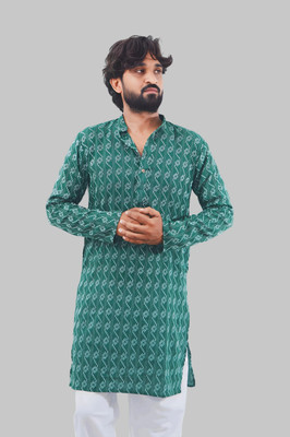 LADSLOOM Men Striped Straight Kurta(Dark Green)