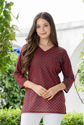Maison Charu Casual Printed, Floral Print Women Maroon Top