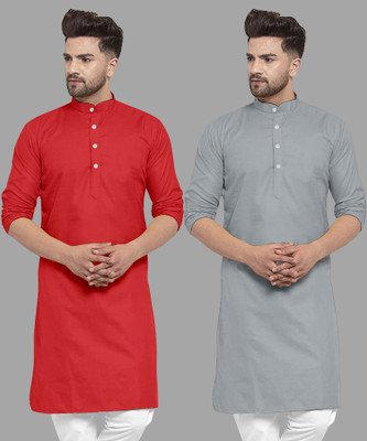 UDANIENTERPRISE Men Solid Straight Kurta(Grey, Red)