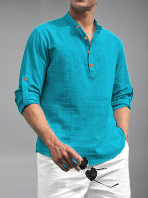 BHUVIKOO Men Solid A-line Kurta(Blue)