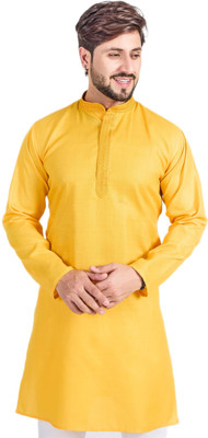 SQS Men Solid Straight Kurta(Yellow)