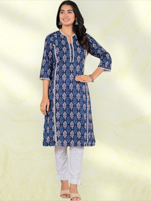 Jaipuur Trend Women Printed Straight Kurta(Dark Blue)