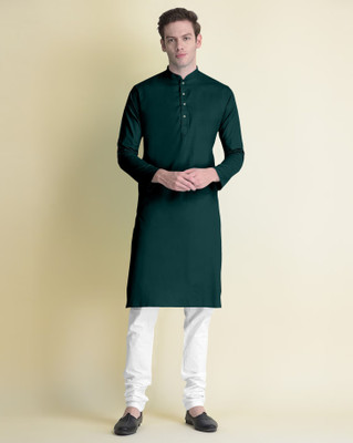 tejvin Men Solid Straight Kurta(Dark Green)