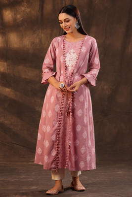 Juniper Women Printed A-line Kurta(Pink)