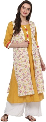 PANNKH Women Floral Print Flared Kurta(Yellow)