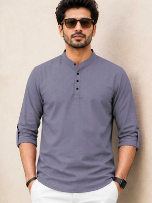 VeBNoR Men Solid Straight Kurta(Grey)