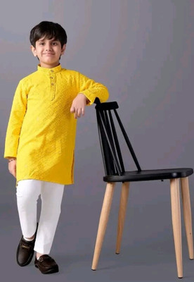 WELCOME STYLE Boys Embellished A-line Kurta(Yellow)