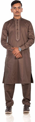 Whitelines Men Solid A-line Kurta(Brown)