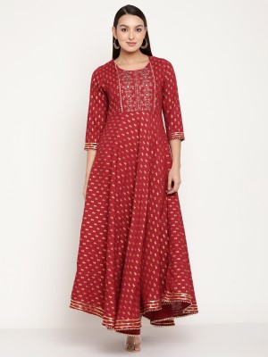 aayusika Women Embroidered Anarkali Kurta(Maroon)