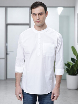 Kryptic Men Solid Straight Kurta(White)