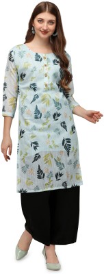 Solucions Women Floral Print A-line Kurta(Light Green)