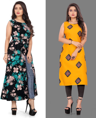 tanvi creation Women Printed Straight Kurta(Yellow)
