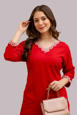 Stylery Women Solid A-line Kurta(Red)