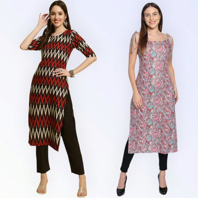 HouseOfCommon Women Printed Straight Kurta(Multicolor)