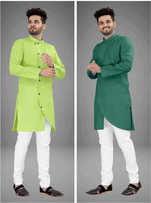 DIAMOND CLUSTER Men Self Design Asymmetric Kurta(Multicolor)