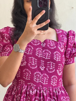 NANAK FAB Women Printed Flared Kurta(Pink)