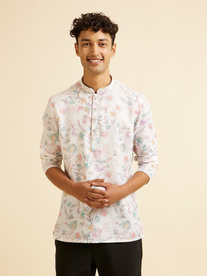 MANYAVAR Men Printed Straight Kurta(White)