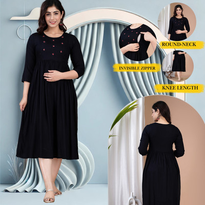 simran Women Solid Anarkali Kurta(Black)