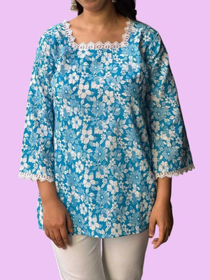 CLIMPSE Women Printed A-line Kurta(Blue)