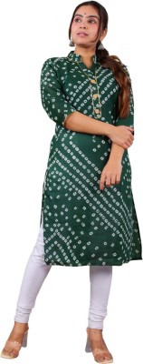 Parth Fashion Women Bandhani Straight Kurta(Green)