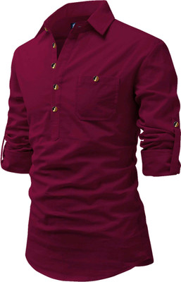 BHUVIKOO Men Solid A-line Kurta(Maroon)