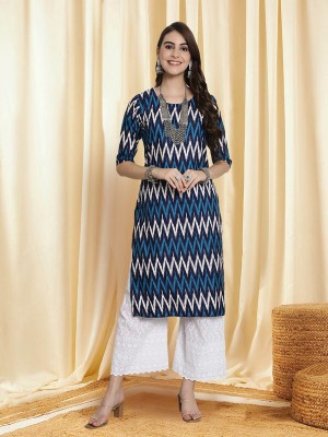 EthnicBasket Women Printed Straight Kurta(Blue)