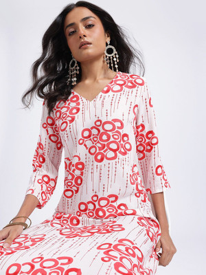 ANOUK Women Printed Straight Kurta(White)