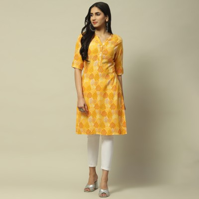 RANGRITI Women Printed Straight Kurta(Yellow, Orange, White)