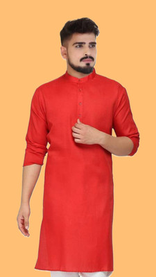 Anuj Fashion Men Solid A-line Kurta(Red)
